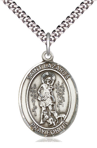 Sterling Silver Saint Lazarus Medal Catholic Jewelry Engraved Catholic Saint Jewelry