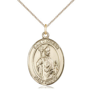 14kt Gold Saint Kilian Medal Engraved Catholic Saint Jewelry