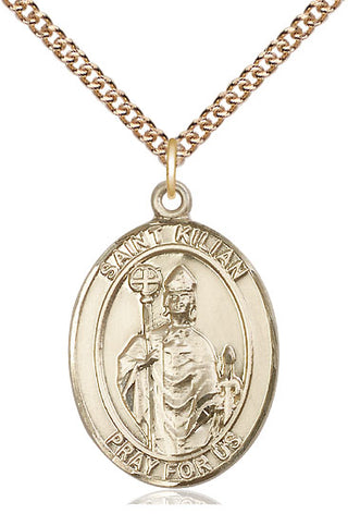 14kt Gold Saint Kilian Medal Engraved Catholic Saint Jewelry