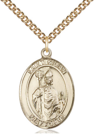 14kt Gold Saint Kilian Medal Engraved Catholic Saint Jewelry