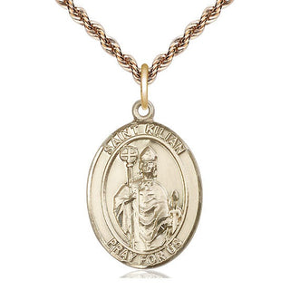 14kt Gold Saint Kilian Medal Engraved Catholic Saint Jewelry