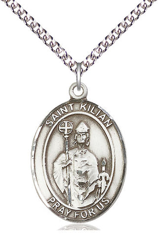 Sterling Silver Saint Kilian Medal Catholic Jewelry Engraved Catholic Saint Jewelry