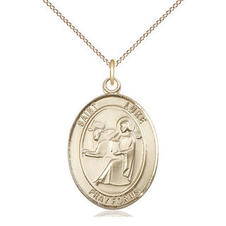 14kt Gold Saint Luke the Apostle Medal Engraved Catholic Saint Jewelry