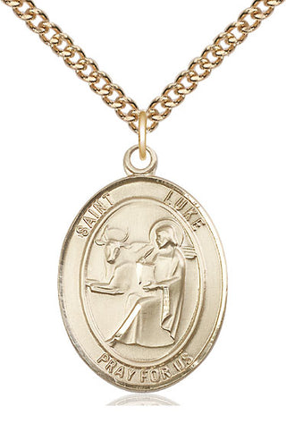 14kt Gold Saint Luke the Apostle Medal Engraved Catholic Saint Jewelry