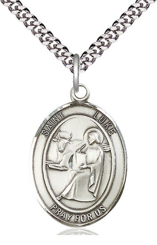 Pewter Saint Luke the Apostle Medal Catholic Jewelry Engraved Catholic Saint Jewelry