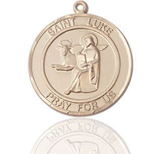 14kt Gold Saint Luke the Apostle Medal Engraved Catholic Saint Jewelry