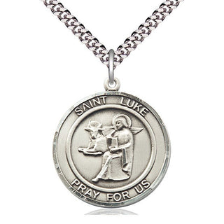 Sterling Silver Saint Luke the Apostle Medal Catholic Jewelry Engraved Catholic Saint Jewelry