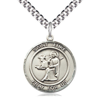 Sterling Silver Saint Luke the Apostle Medal Catholic Jewelry Engraved Catholic Saint Jewelry
