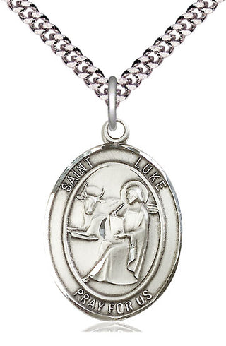 Sterling Silver Saint Luke the Apostle Medal Catholic Jewelry Engraved Catholic Saint Jewelry