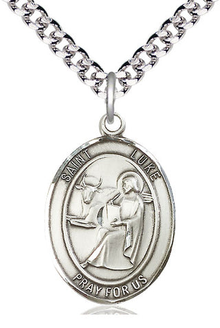 Sterling Silver Saint Luke the Apostle Medal Catholic Jewelry Engraved Catholic Saint Jewelry