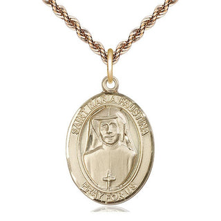 14kt Gold Saint Maria Faustina Medal Engraved Catholic Saint Jewelry