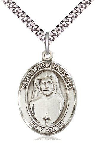 Sterling Silver Saint Maria Faustina Medal Catholic Jewelry Engraved Catholic Saint Jewelry