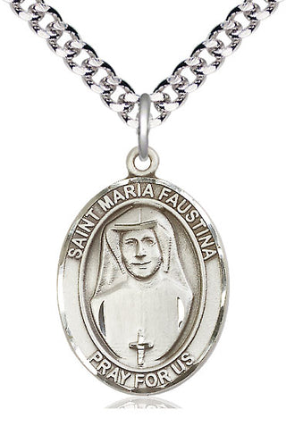 Sterling Silver Saint Maria Faustina Medal Catholic Jewelry Engraved Catholic Saint Jewelry