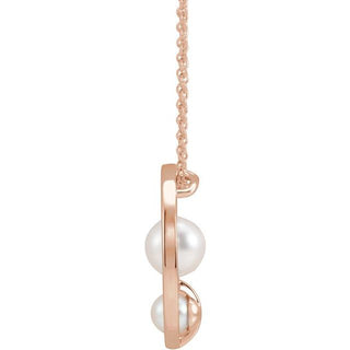 14K Rose Cultured White Akoya Pearl Hold You Forever 16-18" Necklace