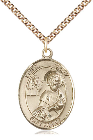 14kt Gold Saint Mark the Evangelist Medal Engraved Catholic Saint Jewelry