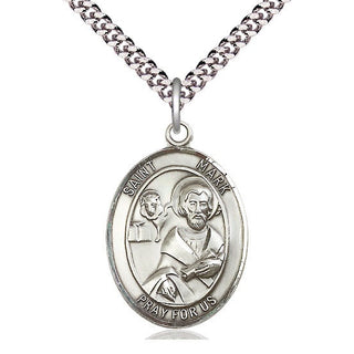 Pewter Saint Mark the Evangelist Medal Catholic Jewelry Engraved Catholic Saint Jewelry