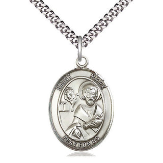 Pewter Saint Mark the Evangelist Medal Catholic Jewelry Engraved Catholic Saint Jewelry