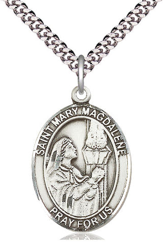 Pewter Saint Mary Magdalene Medal with 24-inch Chain | Engravable