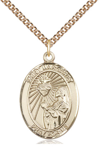 14kt Gold Saint Margaret Mary Alacoque Medal Engraved Catholic Saint Jewelry