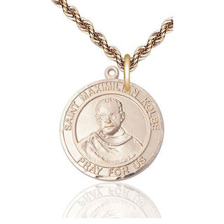14kt Gold Saint Maximilian Kolbe Medal Engraved Catholic Saint Jewelry