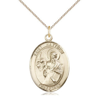 14kt Gold Saint Matthew the Apostle Medal Engraved Catholic Saint Jewelry