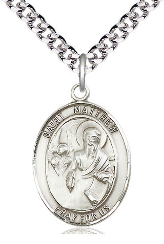 Pewter Saint Matthew the Apostle Medal Catholic Jewelry Engraved Catholic Saint Jewelry