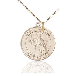 14kt Gold Filled Saint Matthew the Apostle Medal Catholic Jewelry Engraved Catholic Saint Jewelry