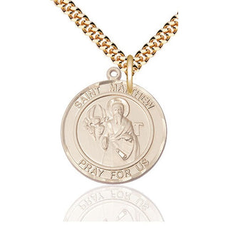 14kt Gold Filled Saint Matthew the Apostle Medal Catholic Jewelry Engraved Catholic Saint Jewelry