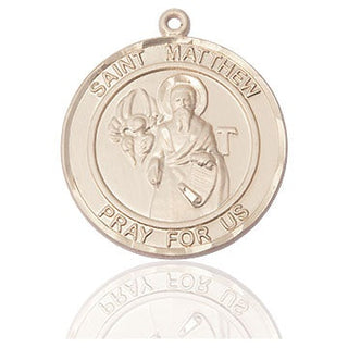 14kt Gold Saint Matthew the Apostle Medal Engraved Catholic Saint Jewelry
