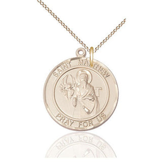 14kt Gold Saint Matthew the Apostle Medal Engraved Catholic Saint Jewelry