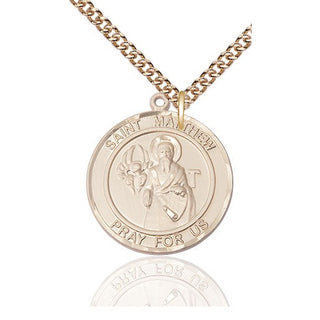 14kt Gold Saint Matthew the Apostle Medal Engraved Catholic Saint Jewelry