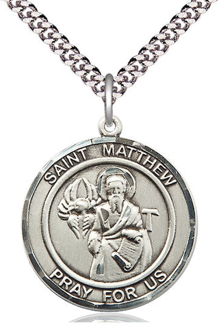 Pewter Saint Matthew the Apostle Medal Catholic Jewelry Engraved Catholic Saint Jewelry