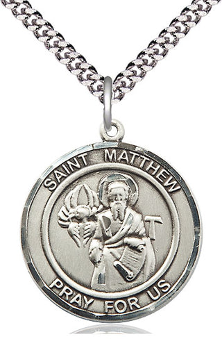 Pewter Saint Matthew the Apostle Medal Catholic Jewelry Engraved Catholic Saint Jewelry