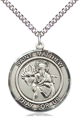 Sterling Silver Saint Matthew the Apostle Medal Catholic Jewelry Engraved Catholic Saint Jewelry