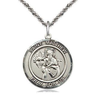 Sterling Silver Saint Matthew the Apostle Medal Catholic Jewelry Engraved Catholic Saint Jewelry