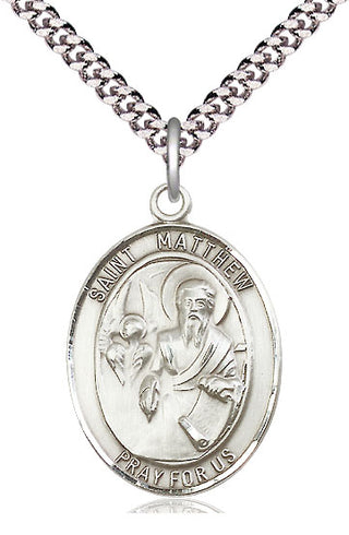Sterling Silver Saint Matthew the Apostle Medal Catholic Jewelry Engraved Catholic Saint Jewelry