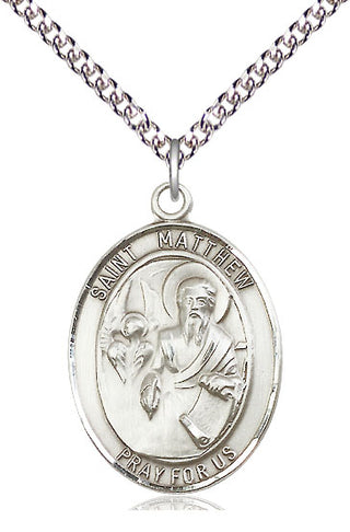 Sterling Silver Saint Matthew the Apostle Medal Catholic Jewelry Engraved Catholic Saint Jewelry