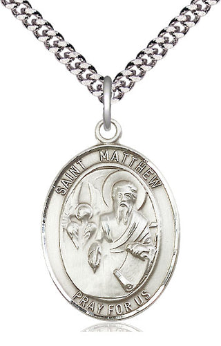 Sterling Silver Saint Matthew the Apostle Medal Catholic Jewelry Engraved Catholic Saint Jewelry
