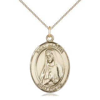 14kt Gold Saint Martha Medal Engraved Catholic Saint Jewelry