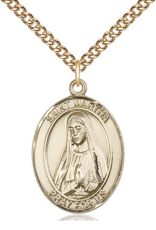 14kt Gold Saint Martha Medal Engraved Catholic Saint Jewelry