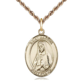 14kt Gold Saint Martha Medal Engraved Catholic Saint Jewelry
