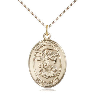 14kt Gold Saint Michael the Archangel Medal Engraved Catholic Saint Jewelry