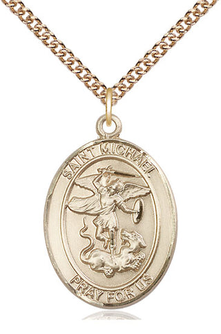 14kt Gold Saint Michael the Archangel Medal Engraved Catholic Saint Jewelry