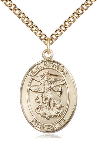 14kt Gold Saint Michael the Archangel Medal Engraved Catholic Saint Jewelry