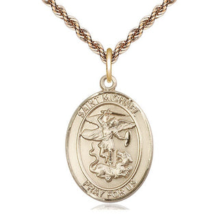14kt Gold Saint Michael the Archangel Medal Engraved Catholic Saint Jewelry