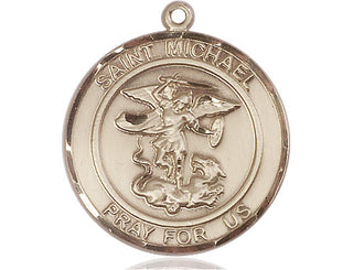 14kt Gold Saint Michael the Archangel Medal Engraved Catholic Saint Jewelry