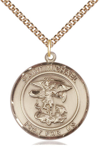 14kt Gold Saint Michael the Archangel Medal Engraved Catholic Saint Jewelry