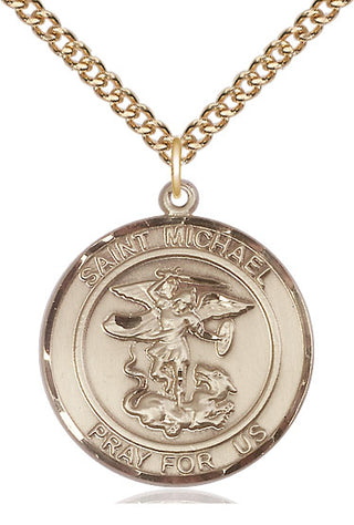 14kt Gold Saint Michael the Archangel Medal Engraved Catholic Saint Jewelry