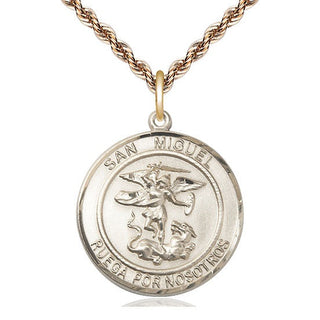 14kt Gold San Miguel Arcangel Medal Engraved Catholic Saint Jewelry