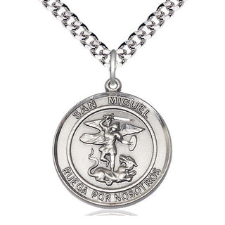 Pewter San Miguel Arcangel Medal Catholic Jewelry Engraved Catholic Saint Jewelry